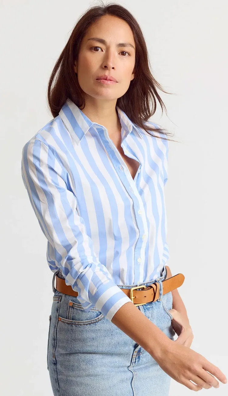 Boyfriend Shirt - Wide Sky Blue/White Stripe