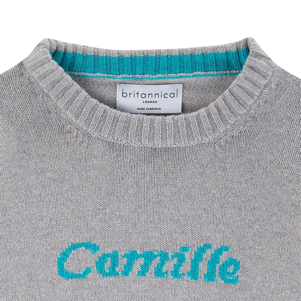 Camden Personalised Cashmere Baby Sweater - London Grey & Azure